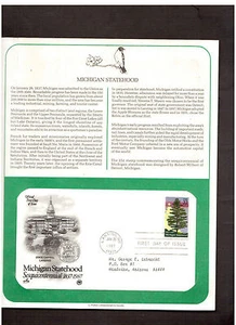 Postal Society First Day Cover FDC stamp # 2246 22 cent Michigan Statehood 1987 - Picture 1 of 1