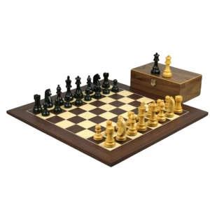 Macassar Chess Set 20 Inch with Weighted Ebony German Staunton Chess Pieces 3.75 - Picture 1 of 10