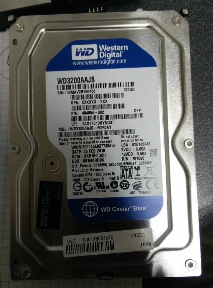 HP 586969-001 / 484054-002 (WD WD3200AAJS) 320GB SATA 8MB Hard Disk Drive - Image 1 of 1