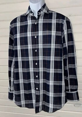 NWT Brunello Cucinelli Sz SMALL Basic Fit Button Dress Shirt Blue Plaid Italy - Image 1 of 4