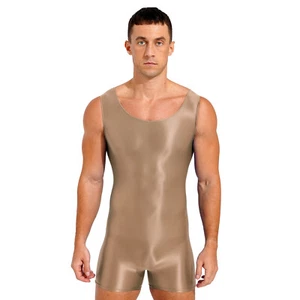 Men Glossy Wrestling Singlet Sleeveless Bodysuit Stretchy Tank Leotard Jumpsuit - Picture 1 of 108