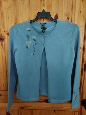 Gap Slate Blue Embroidery Cardigan Sweater Set- Sleeveless Top L- L/S Sweater M - Image 1 of 4