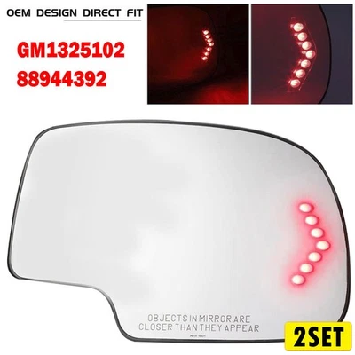 2X Right Mirror Glass Heated w/ Turn Signal Side Passenger for Chevy GMC Cadilla Foto 1 de 4