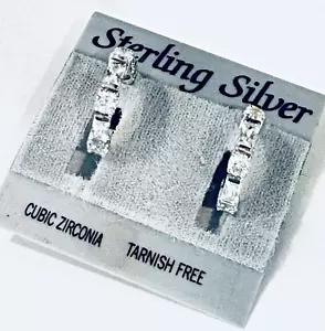 Stunning Solid 925 Sterling Silver Hoop Earrings Brilliant Clear Cubic Zirconias - Picture 1 of 5