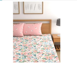 Cotton Feel Glace Cotton Elastic Fitted Printed King Size Double Bed Bedsheet - Picture 1 of 5