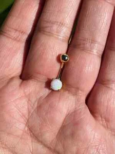 14k Solid Gold Belly Button Navel Ring Round Genuine Opal Piercing Jewely - Picture 1 of 3