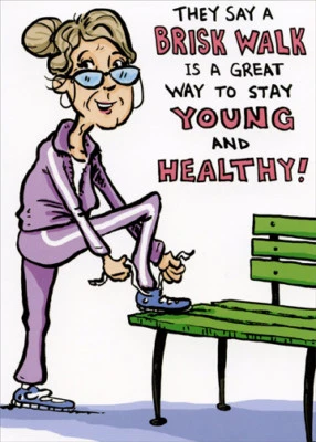 Tarjeta de cumpleaños divertida humorística de saludos de papel reciclado Brisk Walk para ella Foto 1 de 2