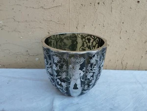 ANTICO VASO ART NOUVEAU AMERICANO IN VETRO FUMÉ CON DECORI ARGENTO TITOLO 925 - Imagen 1 de 11