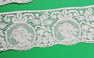 1940s Needle Embroidered Lace Edge/Trim White Women's Profile/Floral 3.75" x 3 Y - Picture 1 of 4