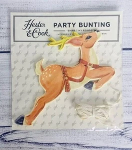 Hester & Cook Tiny Reindeer Party Bunting 8 Pieces & Ribbon Christmas decoration - Picture 1 of 3