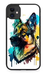 Tropfende bunte Deutsche Schäferhund Aquarell Malerei Gummi Handyhülle AQ14 - Bild 1 von 2