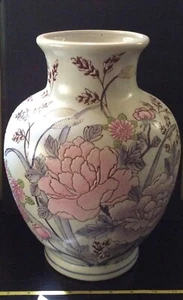 Grande vaso cinese antico fiore in porcellana raro con foro 13" - Foto 1 di 9