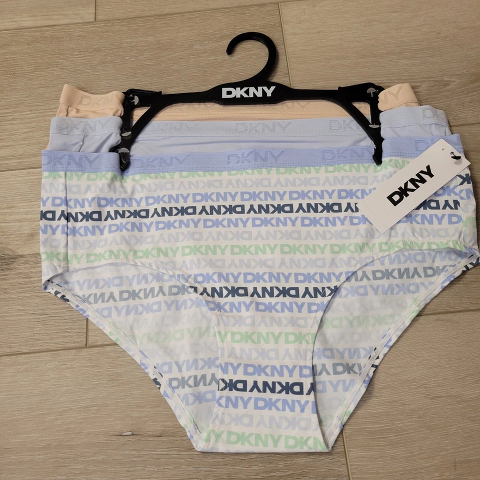 DKNY Mujeres Hipster Ropa Interior Bragas Mezcla de Nylon 3 Pares Talla Lg Azul Cielo Desnudo Foto 1 de 3