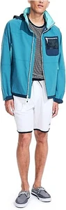 Nautica Men's MEDIUM Lightweight Colorblock Hooded Jacket WINDBREAKER RICH TEAL - Picture 1 of 5