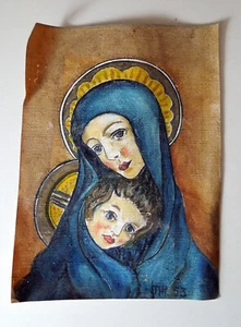 alte Zeichnung auf Leinwand Maria mit Jesuskind - Bild 1 von 1