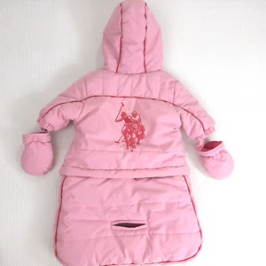 US Polo Assn Baby 6 - 9 Month Puffed Jacket Snowsuit Car Seat Hooded Gloves Pink - Picture 1 of 11