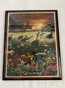 1994 Vintage Sea World of Ohio Wood Wall Plaque dolphins Ocean 9 by 7 inches - Picture 1 of 4