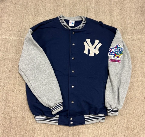 Vintage New York Yankees Sweatshirt Mens XXL Blue 1990s MLB Majestic Button Up Cover