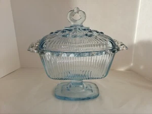 Depression Glass Ice Blue Candy Dish Lace Edge Only Produced from 1936-1941. - Picture 1 of 10