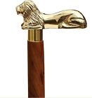 Lion Walking Stick 37.2&quot; Wood Cane with Brass Lion Handle