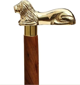 Löwe Gehstock 37,2" Holzstock mit Messing Löwengriff - Bild 1 von 5