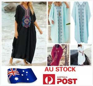 AU STOCK COTTON EMBROIDEY OVERSIZE KAFTAN TUNIC KIMONO DRESS BIKINI COVER DR201 - Picture 1 of 19