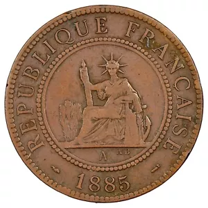Indochine 1 centième de piastre 1885 - bronze - KM.1 - monnaie colonie française - Foto 1 di 2