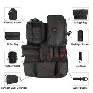 Universal Car Tactical Seat Back Cover Organizer Storage Bag with 7 Molle Pouch- - Picture 1 of 9