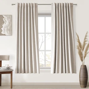 Ivory Blackout Curtains 63 Inches Long for Bedroom Thermal Insulated Curtain 2 P - Picture 1 of 7