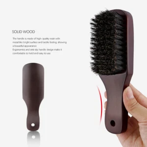 Natural Boar Bristle Hair Brush Paddle Anti-static Scalp Massage Dark Wood Beard - Picture 1 of 6