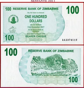 Simbabwe 100 Dollars 1 8 2006 Präfix AA P 42 UNC kostenloser Versand ab 100$ - Bild 1 von 3