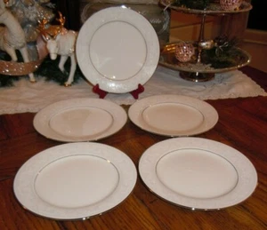 ✔ 5pc Set NORITAKE IVORY CHINA TRUDY 7087 Salad Plates 8.25" Platinum Band Japan - Picture 1 of 10