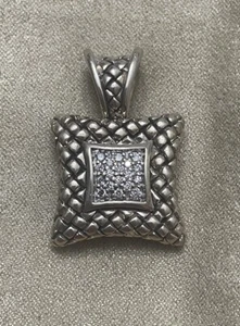 Scott Kay 925 Sterling Silver Diamond Square Basket Weave Pendant - Picture 1 of 10