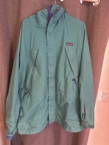 Patagonia Coat Teal Hooded Rain 90s Casual Outdoor UK L Unisex Vintage - Picture 1 of 17