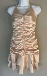 Vintage Jessica McClintock Cocktailkleid Elfenbein Satin gerissen gerüschter Neckholder Ausschnitt - Bild 1 von 12