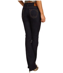 NEW $167 TRUE RELIGION JEANS Lonestar Trisha Straight Leg Dark Blue Rinse Denims - Picture 1 of 5