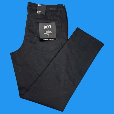 DKNY Mens Size 34x32 Stanton Slim Fit Ultimate Stretch Black 5 Pockets Pants - Image 1 of 4