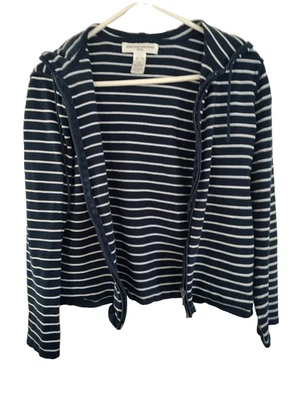 Jones New York Sport Hoodie Size Petite L Striped Navy White Athleisure - Image 1 of 4