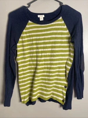 Suéter para mujer J.Crew mediano con botones laterales verde azul marino a rayas Foto 1 de 4