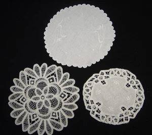 3 Vtg White on White Doilies 1 Battenburg Lace, 1 Cut Work Lace, 1 Embroidered - Picture 1 of 9
