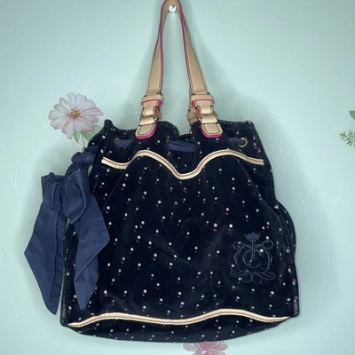 Bolso de Mano de Hombro Vintage Juicy Couture Y2K Interior Azul Terciopelo Rosa  Foto 1 de 4