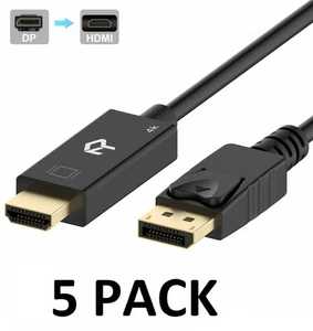 Rankie DisplayPort DP to HDMI Cable, 4K, 6 Feet, Black 24k plated 5 PACK - Picture 1 of 4
