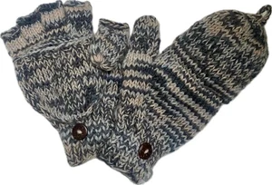 Fair Trade Hippie Wollfleece gefütterte fingerlose Handschuhe wandelbare Fäustlinge C - Bild 1 von 8