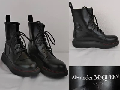 Alexander McQueen Combat Boot Women's EU 38.5 "Black Red" Glossed Leather #J4530 - Image 1 of 4