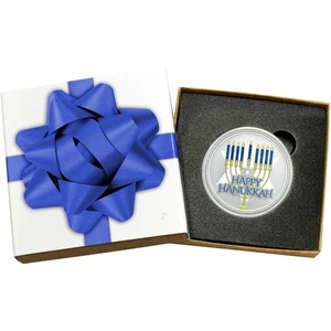 SilverTowne 2025 Happy Hanukkah Painted 1oz .999 Silver Round in Gift Box - Picture 1 of 8