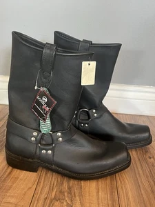 Stivali NOS Vintage Double H Nero Imbracatura Taglia 14D Uomo Pelle Made in USA - Foto 1 di 11