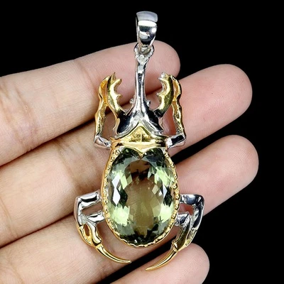 Colgante de plata de ley 925 ovalado amatista verde 19 quilates hecho a mano joyas de piedras preciosas Foto 1 de 4