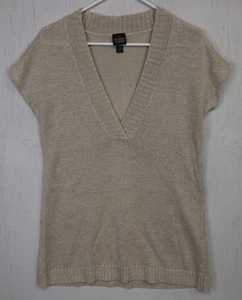 Eileen Fisher maglione scollo a V manica corta gilet marrone tortora 100% canapa taglia XS - Foto 1 di 7