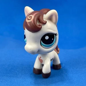 Littlest Pet Shop #1616-LPS - Caballo marrón blanco con manzana en el pecho ~ ojos de punto azul - Imagen 1 de 11