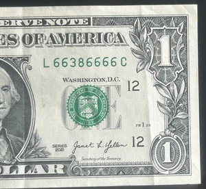 (6 OF A KIND!) $1 6 Of A Kind 6s Fancy Serial Number L66386666C Series 2021 - Picture 1 of 4